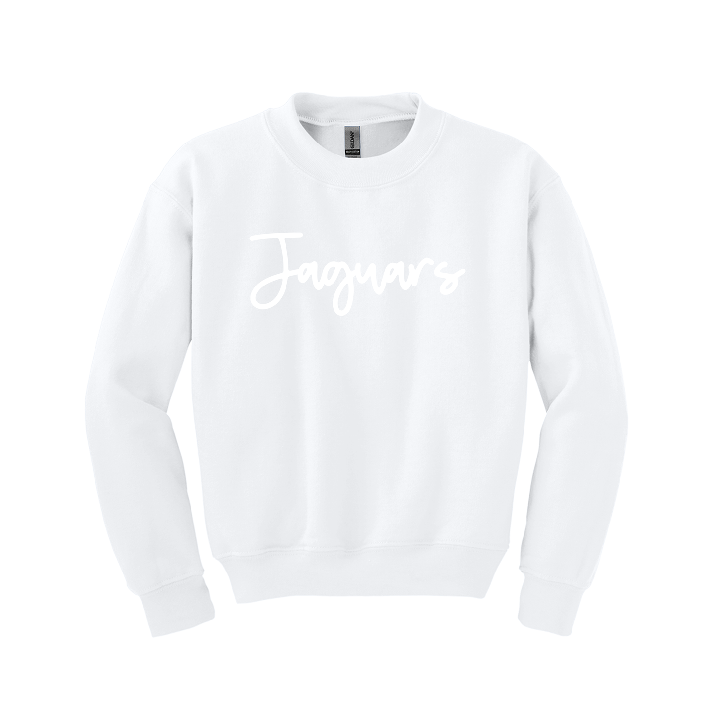 Jaguars Puff Script | Youth White Crewneck Sweatshirt