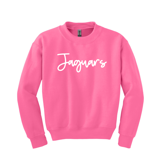 Jaguars Puff Script | Youth Safety Pink Crewneck Sweatshirt