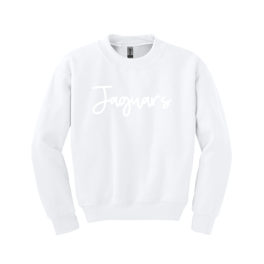 Jaguars Puff Script | Youth White Crewneck Sweatshirt